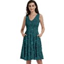 Dark Cyan Big Skulls And Flowers Sleeveless V-neck skater dress with Pockets View1