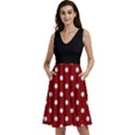 Red Polka Dots Black Sleeveless V-neck skater dress with Pockets View1