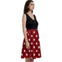 Red Polka Dots Black Sleeveless V-neck skater dress with Pockets View3