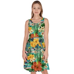 Forest Green Vintage Hawaii Hibiscus Flowers Loose Knee Length Skater Dress With Pockets by CoolDesigns