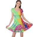 Hand Draw Flamingos Colorful Cap Sleeve Dress View1