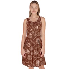 Brown Lollipop Candy Macaroon Cupcake Donut Knee Length Skater Dress With Pockets by CoolDesigns