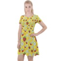 Yellow Strawberries Red Bee White Flowers Pattern Cap Sleeve Velour Dress  View1