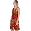 Xmas Dark Red Elegant Christmas Lights Knee Length Skater Dress With Pockets View2