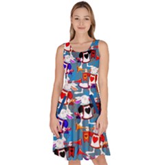 Alice Wonderland Steel Blue Rabbit Knee Length Skater Dress With Pockets by CoolDesigns