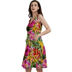 Hawaii Hibiscus Flowers Fuchsia & Orange Sleeveless V-neck Skater Dress by CoolDesigns