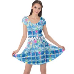 Tie Dye Sky Blue Flowers Cap Sleeve Dress by CoolDesigns