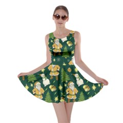 Green Santa Holiday Print Double Sided Skater Dress by CoolDesigns