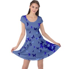 Lovely Butterfly Steel Blue Heart Shattered Cap Sleeve Dress by CoolDesigns