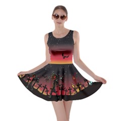 Stars Dark Red Pumpkin Night Skater Dress by CoolDesigns