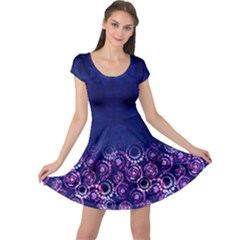 Roses Floral Blue Flowy Cap Sleeve Dress by CoolDesigns