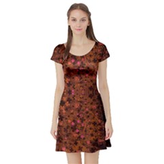 Paint Print Shamrock Brown Red Short Sleeve Skater Dress by CoolDesigns