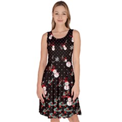 Black Dots Snowman Mistletoe Knee Length Skater Dress With Pockets by CoolDesigns