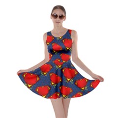 Red Super Heart Dark Blue Skater Dress by CoolDesigns