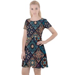 Flower Texture Background Colorful Pattern Cap Sleeve Velour Dress  by Cemarart