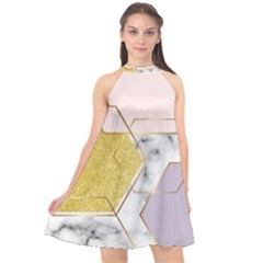 Geometric , Geometric, Gold, Marble, Pattern, Pink, Purple, Halter Neckline Chiffon Dress  by nateshop