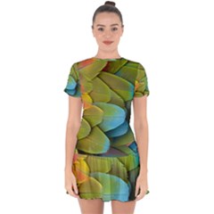 Parrot Feathers Texture Feathers Backgrounds Drop Hem Mini Chiffon Dress by nateshop