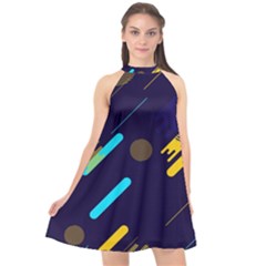 Blue Background Geometric Abstrac Halter Neckline Chiffon Dress  by nateshop