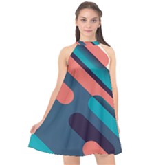 Blue Geometric Background, Abstract Lines Background Halter Neckline Chiffon Dress  by nateshop