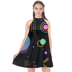 Colartive, Aesthetic, Amoled, Black, Colorful, Desenho Halter Neckline Chiffon Dress  by nateshop