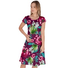 Flowers Pattern Art Texture Floral Classic Short Sleeve Dress by Cemarart