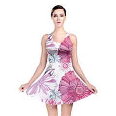 Violet Floral Pattern Reversible Skater Dress by Cemarart