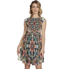 Floral Pattern Flowers Cap Sleeve High Waist Dress by Grandong