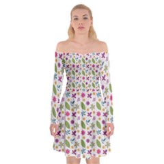 Pattern Flowers Leaves Green Purple Pink Off Shoulder Skater Dress by Maspions