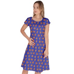 Cute Sketchy Monsters Motif Pattern Classic Short Sleeve Dress by dflcprintsclothing