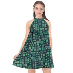 Squares Cubism Geometric Background Halter Neckline Chiffon Dress  by Maspions