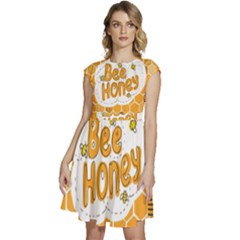 Bee Honey Honeycomb Hexagon Cap Sleeve High Waist Dress by Maspions