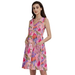 Pink Glowing Flowers Sleeveless Dress With Pocket by Sparkle