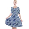 Blue Roses Quarter Sleeve A-Line Dress View1