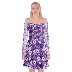 Purple Flowers 001 Purple Flowers 02 Off Shoulder Skater Dress by DinkovaArt