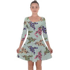 Berries Flowers Pattern Print Quarter Sleeve Skater Dress by Maspions