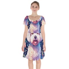 Cute Puppy With Flowers Short Sleeve Bardot Dress by Sparkle