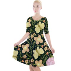 Flowers Rose Blossom Pattern Quarter Sleeve A-line Dress by Ndabl3x