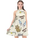 Happy Cats Pattern Background Halter Neckline Chiffon Dress  View1