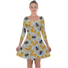 Bees Pattern Honey Bee Bug Honeycomb Honey Beehive Quarter Sleeve Skater Dress by Bedest