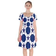 Patriotic Symbolic Red White Blue Short Sleeve Bardot Dress by Ravend