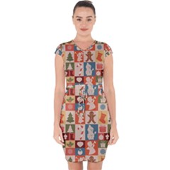 Cute Christmas Seamless Pattern Vector  - Capsleeve Drawstring Dress  by Ket1n9