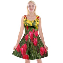 Yellow Pink Red Flowers Reversible Velvet Sleeveless Dress by Azkajaya