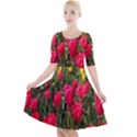 Yellow Pink Red Flowers Quarter Sleeve A-Line Dress View1