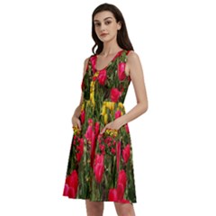 Yellow Pink Red Flowers Sleeveless Dress With Pocket by Azkajaya