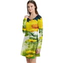 Yellow Flowers Long Sleeve Velour Skater Dress View2