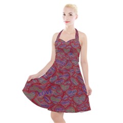 Love Hearts Valentines Connection Halter Party Swing Dress  by Paksenen