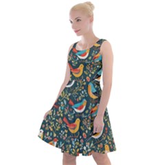 Birds Pattern Flowers Whimsical Knee Length Skater Dress by Salmanaz77