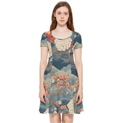 Seamless Pattern Chinoiserie Flowers Inside Out Cap Sleeve Dress by Paksenen