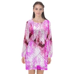 Pink Abstract Lineart Long Sleeve Chiffon Shift Dress  by Maspions