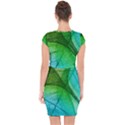 3d Leaves Texture Sheet Blue Green Capsleeve Drawstring Dress  View2